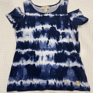 Michael Kors Blue Tie Dye‎ Womens Cold Shoulder Short Sleeve Top